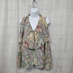 Sunny Leigh Blue Pink Paisley Animal Stripe Tank Boho Festival L